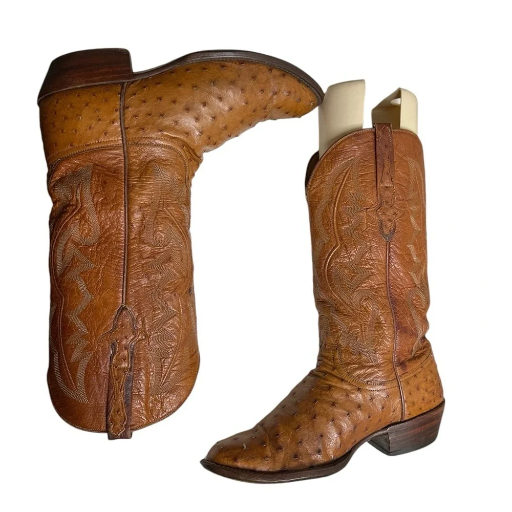 Lucchese classic handmade Ostrich Brown/ Tan Cowboy Boots size 9.5